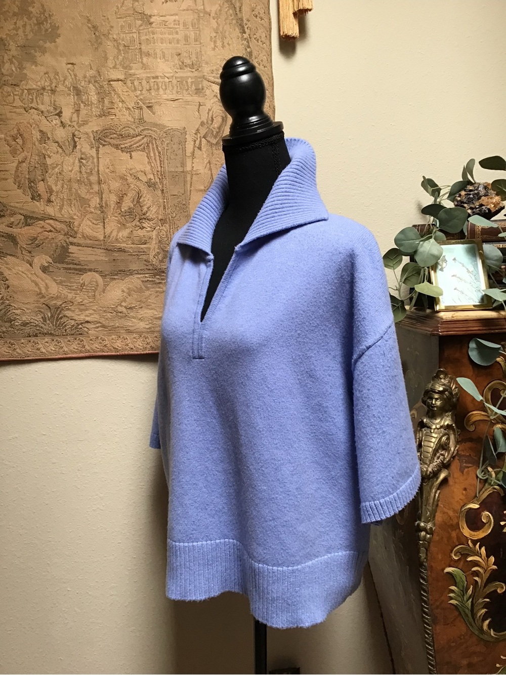 Marled Light Blue Cowl-Neck Pullover Sweater
